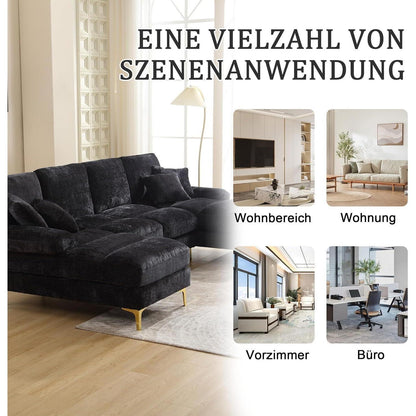 Modernes Ecksofa U-Form mit Liegefläche & Chenille-Stoff (Schwarz)