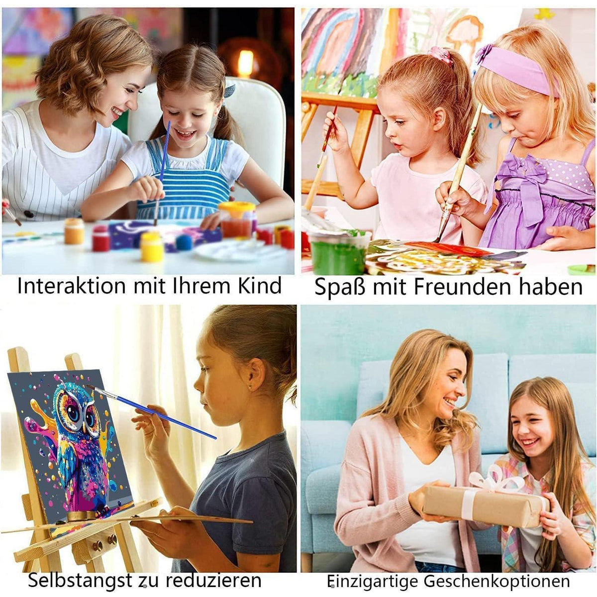 Malen nach Zahlen Kinder Tiere – 4er Set mit Pinseln & Farben