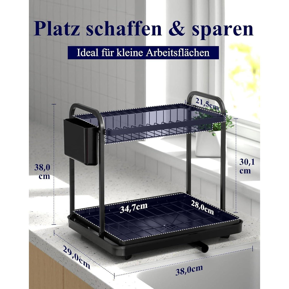 2-stufiges Edelstahl Abtropfgestell mit Besteckhalter