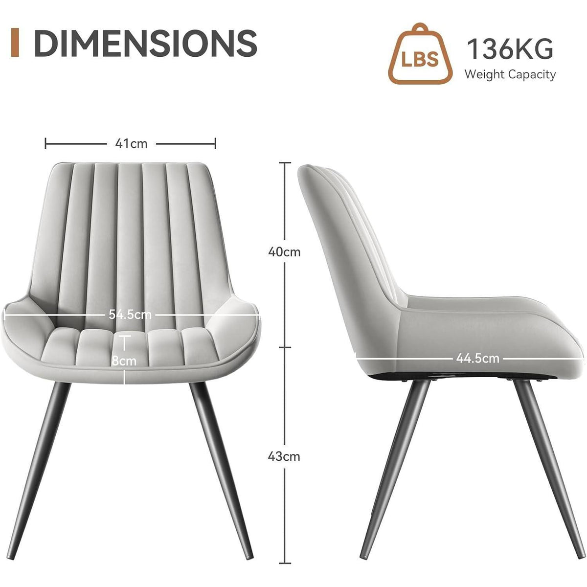 Moderner Esszimmerstuhl gepolstert – 6er Set Grau
