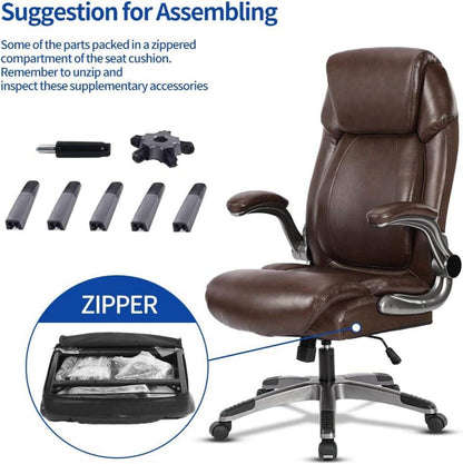 Ergonomischer Bürostuhl Leder 180kg Braun Bürosessel Armlehnen