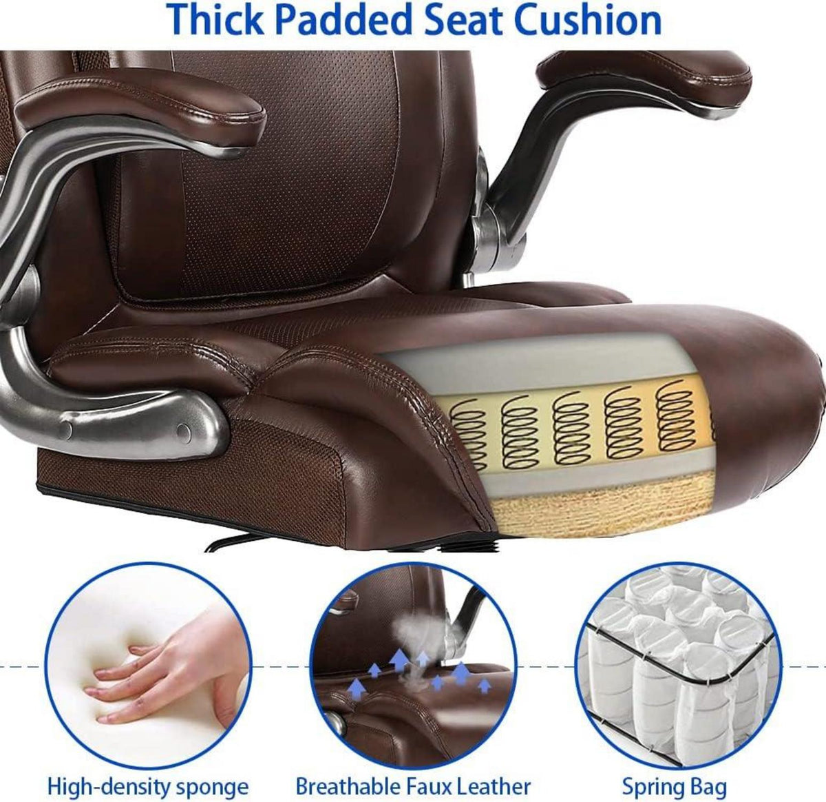 Ergonomischer Bürostuhl 180kg Leder Braun Gepolsterte Armlehnen