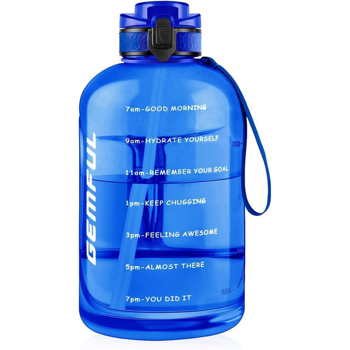 3L Motivations-Trinkflasche mit Strohhalm & Zeitmarkierung (Royal Blue)
