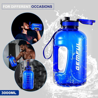 3L Motivations-Trinkflasche mit Strohhalm & Zeitmarkierung (Royal Blue)