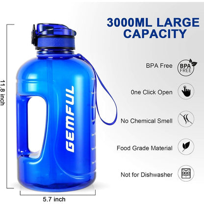 3L Motivations-Trinkflasche mit Strohhalm & Zeitmarkierung (Royal Blue)