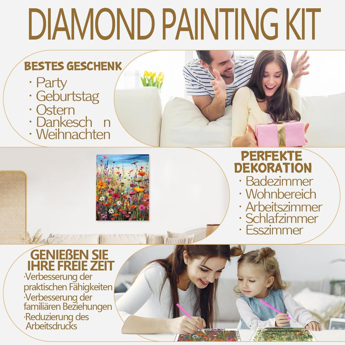Diamant Painting Blumen 30x40cm mit Rahmen – Entspannung & Wanddeko