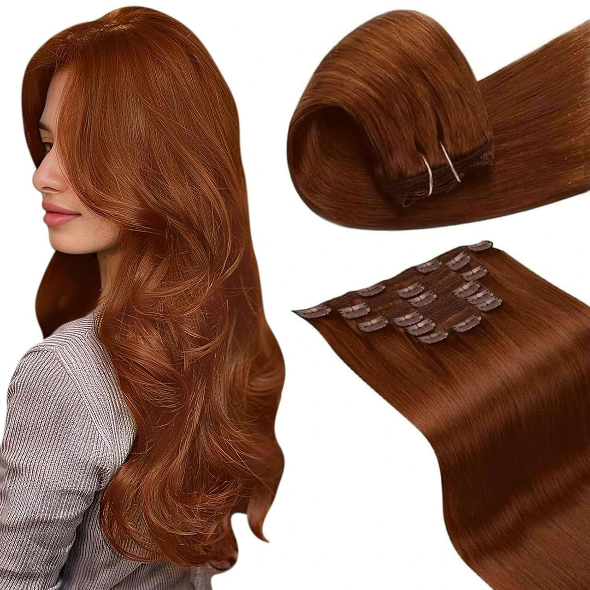 Auburn Braun Echthaar Extensions – 55cm Remy Clip-In