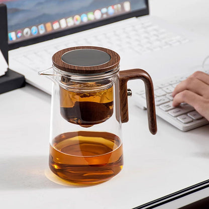 Glas Teekanne mit Sieb & Holzoptik Griff (800ml)