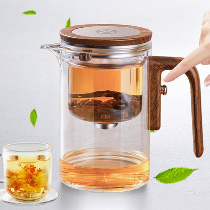 Glas Teekanne mit Sieb & Holzoptik Griff - 600ml