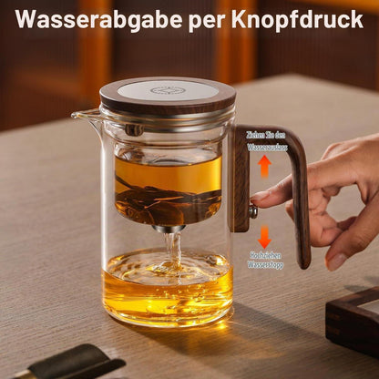 Glas Teekanne mit Sieb & Holzoptik Griff - 600ml