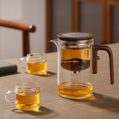 Glas Teekanne mit Sieb & Holzoptik Griff - 600ml