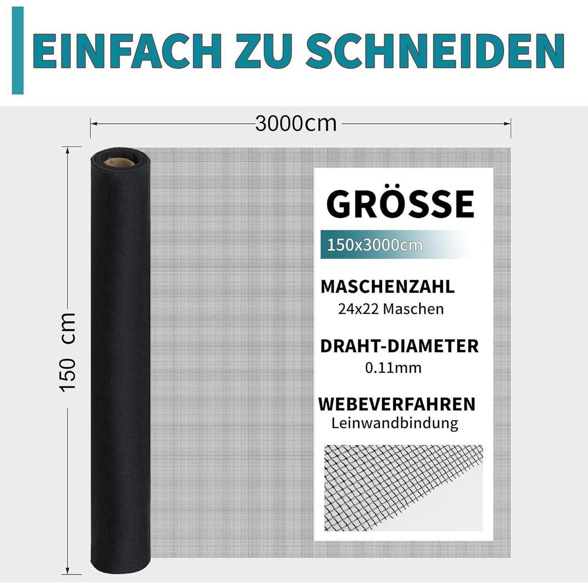 Fliegengitter Fenster 150x3000cm Edelstahl – Insektenschutznetz