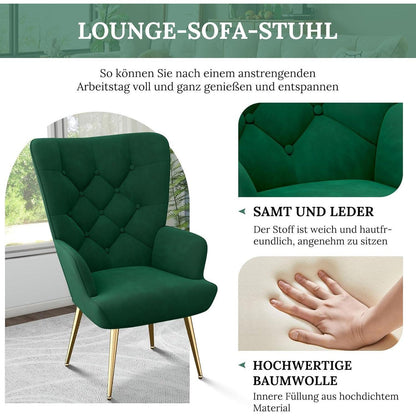 Eleganter Polsterstuhl mit Metallbeinen, Grün