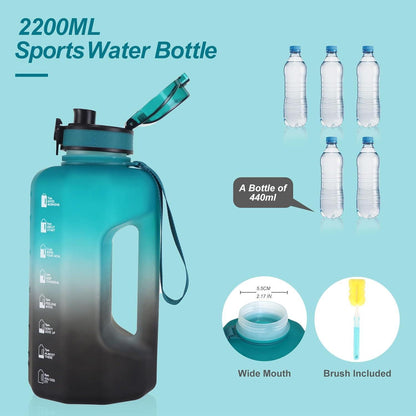 2.2L Trinkflasche mit Zeitmarkierung & Griff - Grün/Schwarz