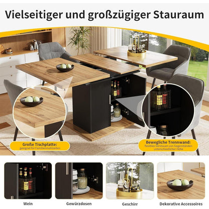 Ausziehbarer Esstisch mit Stauraum – 140x70 cm, Natur+Schwarz