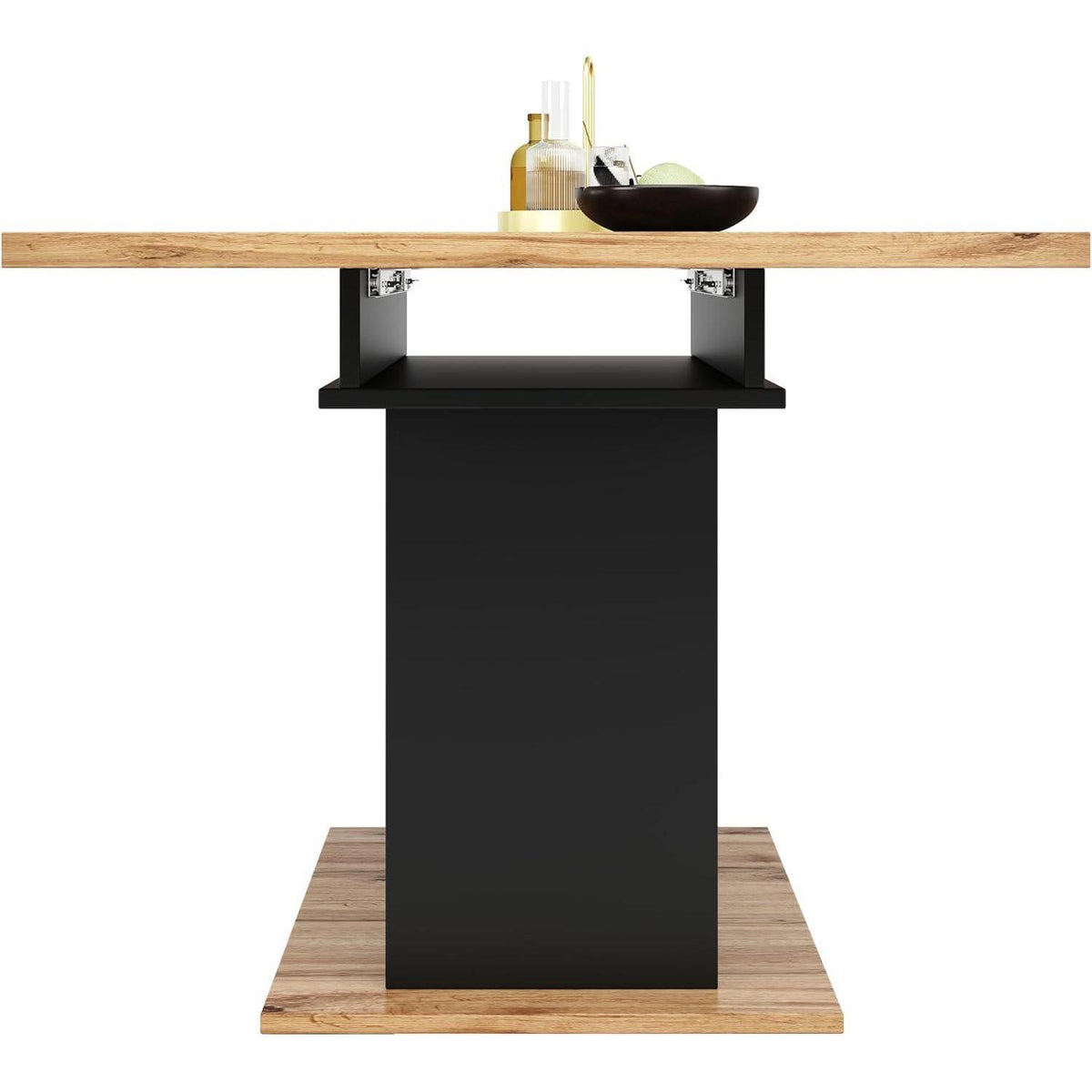 Ausziehbarer Esstisch mit Stauraum – 140x70 cm, Natur+Schwarz