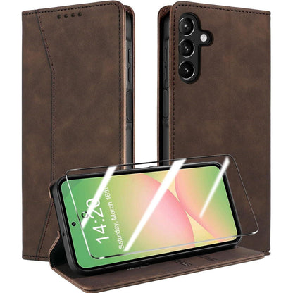 Handyhülle mit Panzerglas für Samsung A56/A36 5G, Flip Case mit RFID-Schutz in Lederoptik