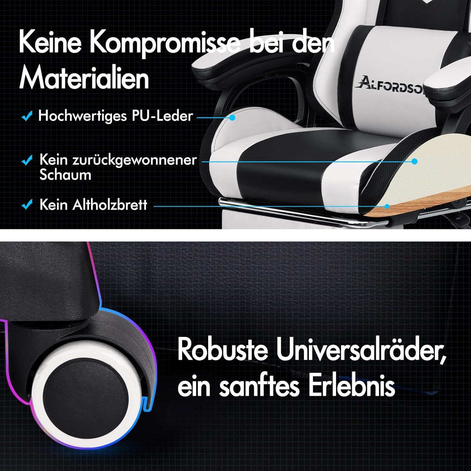 Gaming Stuhl mit 8-Punkt Massage RGB LED Bürostuhl Ergonomisch