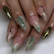 30-teiliges Hellgrünes French Tip Press-on-Nagelset - Almond & Herbst