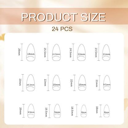 Braune Almond Press-on Nägel mit Gold Linien Designs - 24