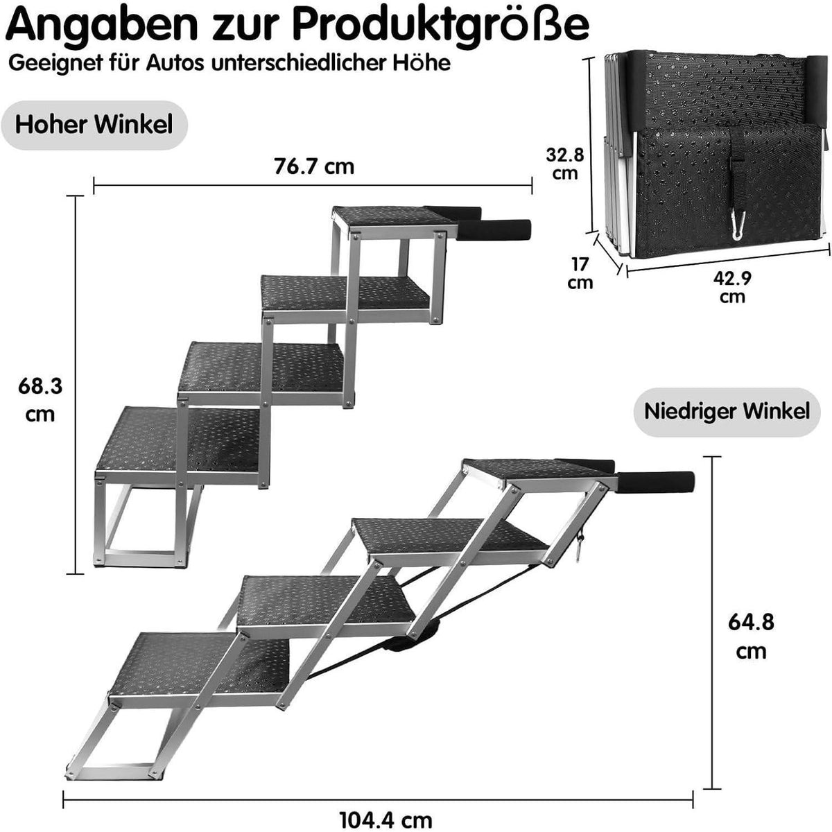 Hundetreppe Auto, 4 Stufen – Klappbar & Höhenverstellbar