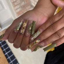 GlamRays Grüne Press on Nägel mit Strasssteinen - Blumendesign