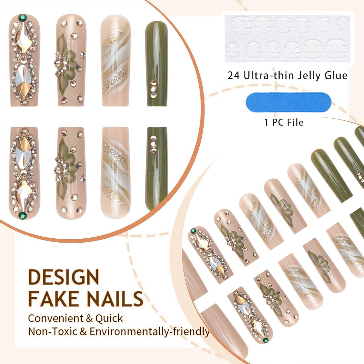 GlamRays Grüne Press on Nägel mit Strasssteinen - Blumendesign