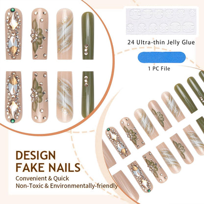 GlamRays Grüne Press on Nägel mit Strasssteinen - Blumendesign