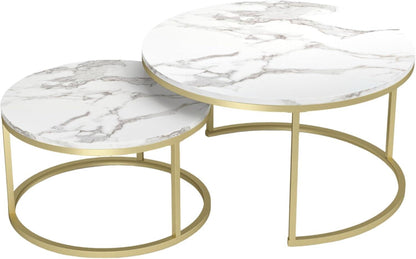 Runder Marmor Couchtisch Set Weiß Gold Moderne Runde Tische 80x80