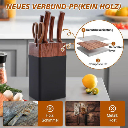 7-teiliges Edelstahl Küchenmesser Set mit Block & Schärfer