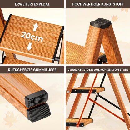 2 Stufen Trittleiter klappbar Holzoptik Aluminium