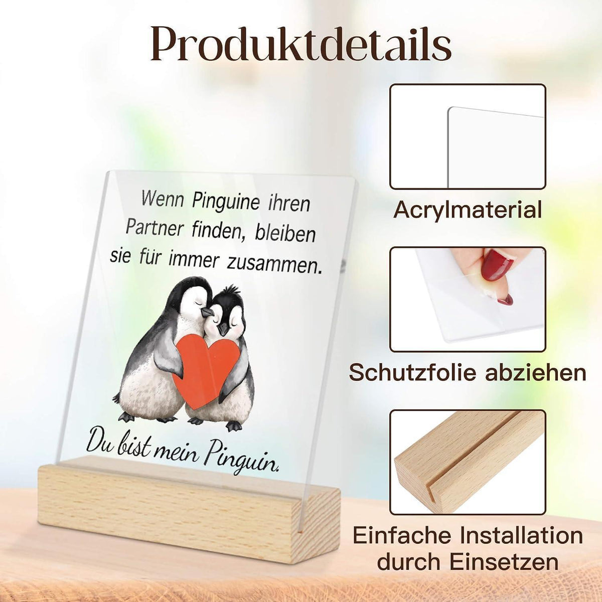 Acryl Deko Schild "Du bist mein Pinguin" - Romantisches Geschenk für Partner