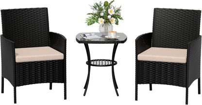 Rattan Gartenmöbel Set Wetterfest 3 teilig Schwarz