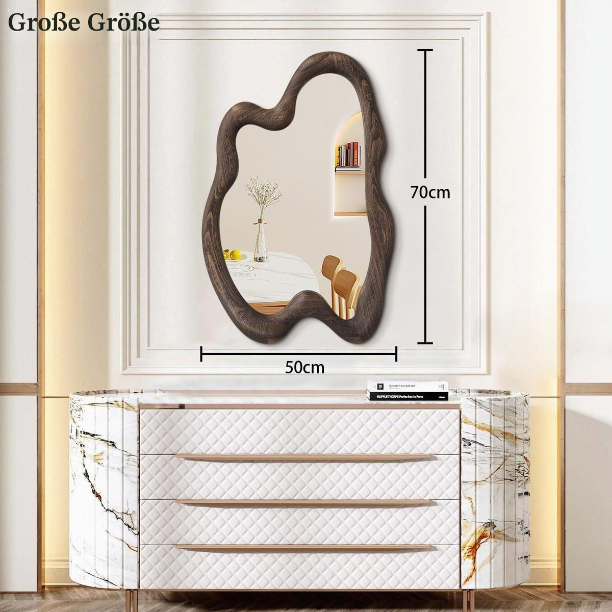 Großer Vintage Wandspiegel Holzrahmen 70x50 cm – Asymmetrisch & Rustikal