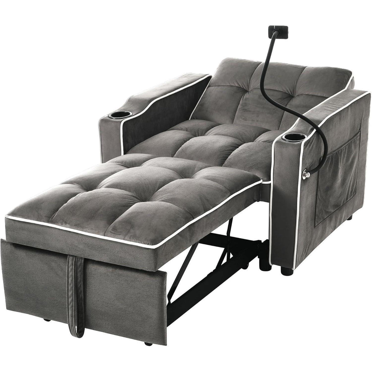 3-in-1 Schlafsofa mit Becherhaltern & Handyhalter – Dunkelgrau