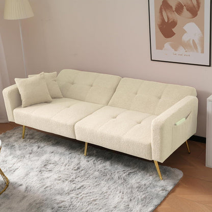 2-in-1 Schlafsofa mit verstellbarer Rückenlehne & goldenen Beinen (Beige)