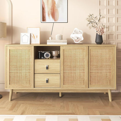 Rattanschrank 155cm mit 3 Türen & 2 Schubladen – Sideboard Kommode