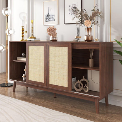 Rattanschrank 155cm mit 3 Türen & 2 Schubladen – Dunkelbraun