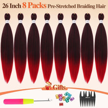 66cm Pre Stretched Braiding Haare 8er Set Ombre Rot