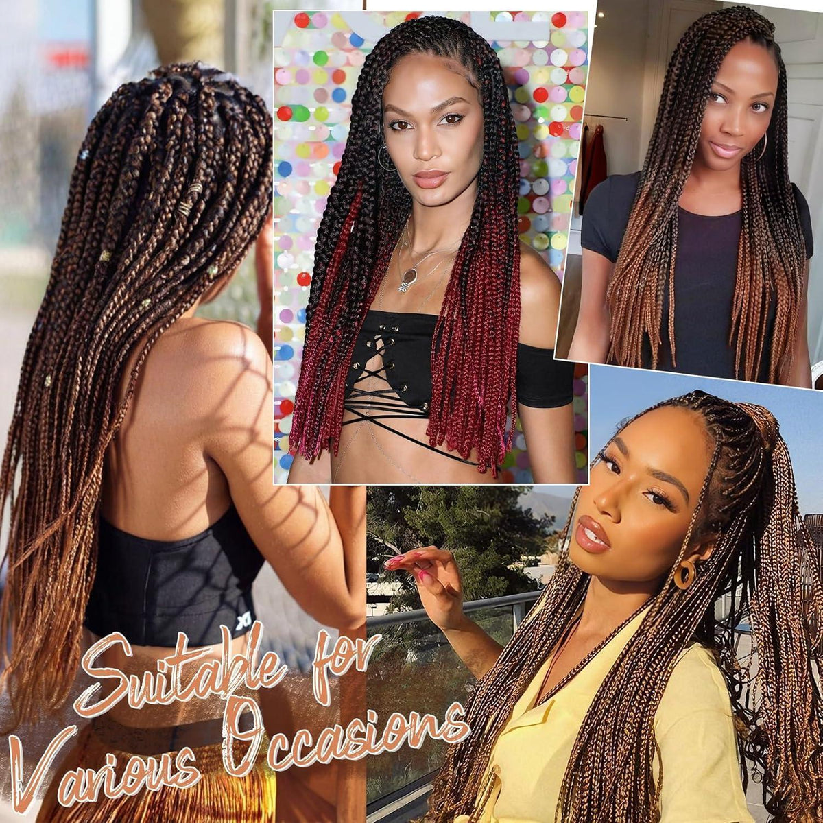 66cm Pre Stretched Braiding Haare 8er Set Ombre Rot