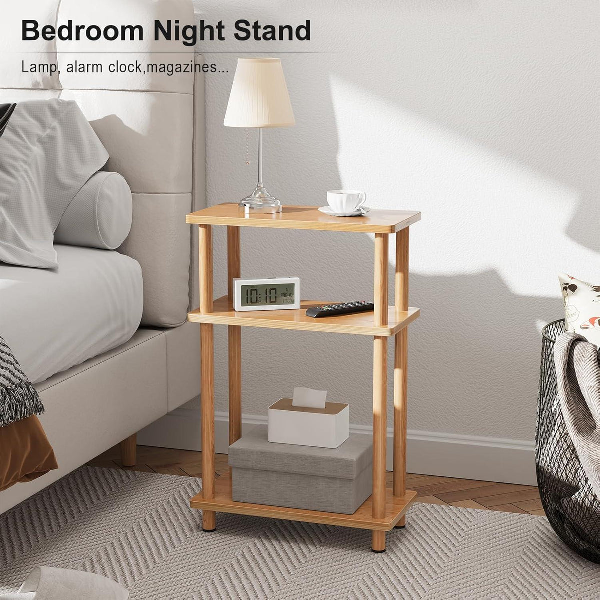 Beistelltisch Holz 3 Tier Schmal 40x18x61.5CM Stauraum Wohnzimmer Schlafzimmer Balkon