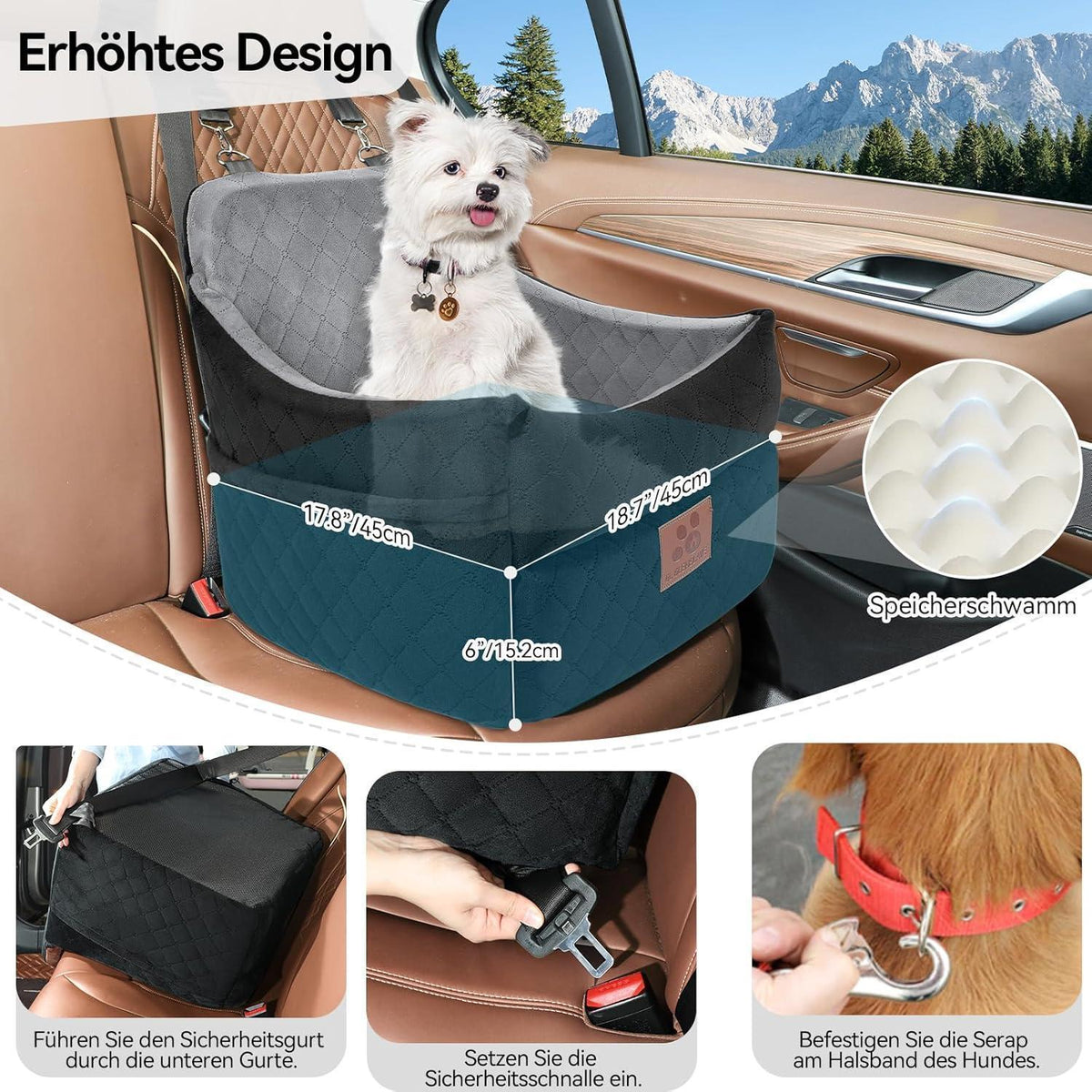 Hunde-Autositz gepolstert für kleine & mittelgroße Hunde
