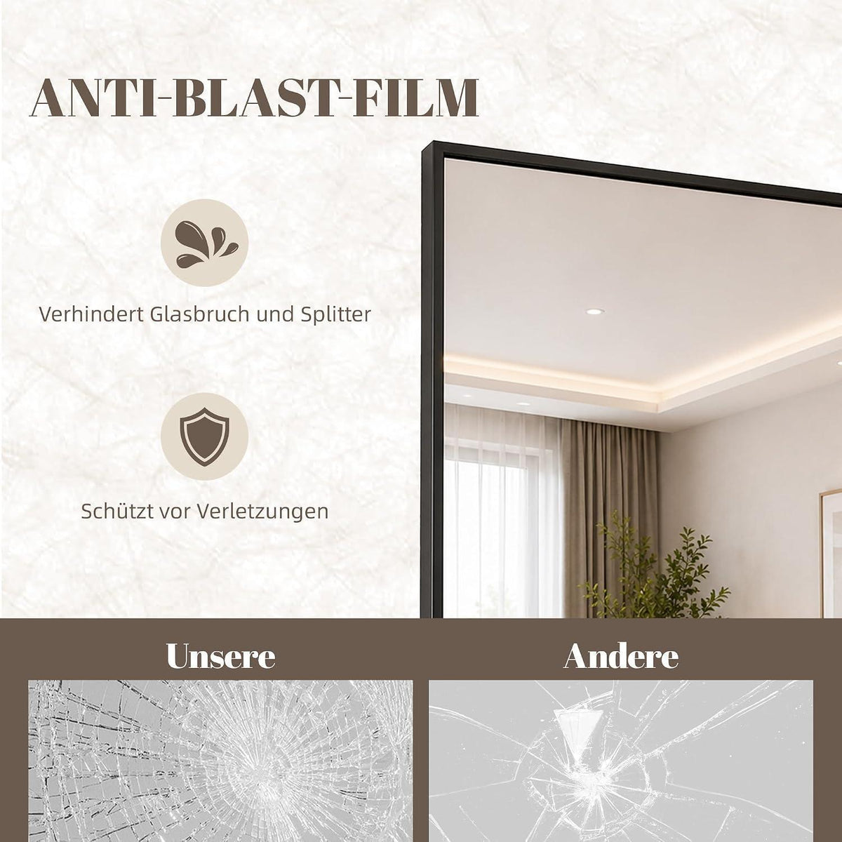 Ganzkörperspiegel 180x80 cm – Stand- & Wandspiegel mit Metallrahmen