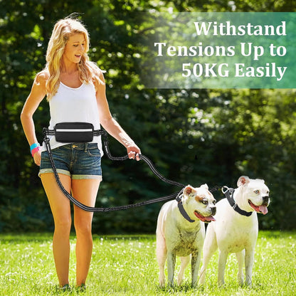 Freihand-Joggingleine für 2 Hunde mit Bauchgurt und Doppelgriffen