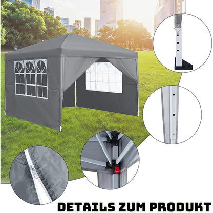 Wasserdichter Faltpavillon 2.5x2.5m mit Seitenteilen & UV-Schutz