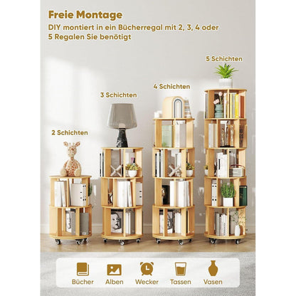 Drehbares Bücherregal 165,5 cm – 5 Etagen, Eckregal & Mobil