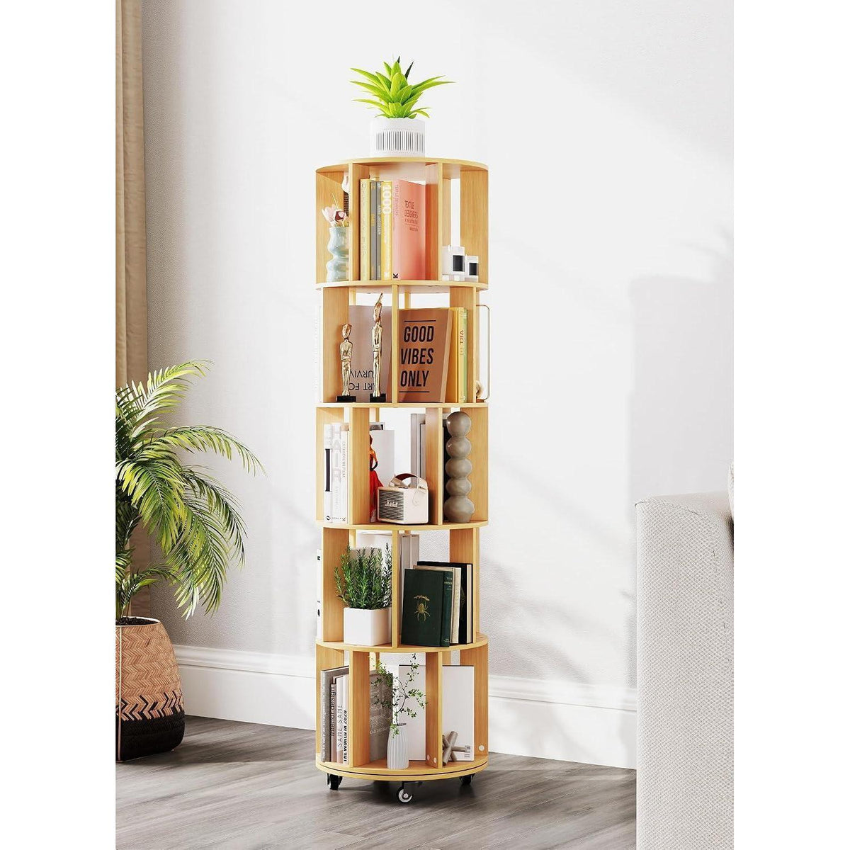 Drehbares Bücherregal 165,5 cm – 5 Etagen, Eckregal & Mobil