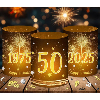12 Windlichter & 500 Konfetti 50. Geburtstag Schwarz Gold