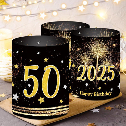 12 Windlichter & 500 Konfetti 50. Geburtstag Schwarz Gold