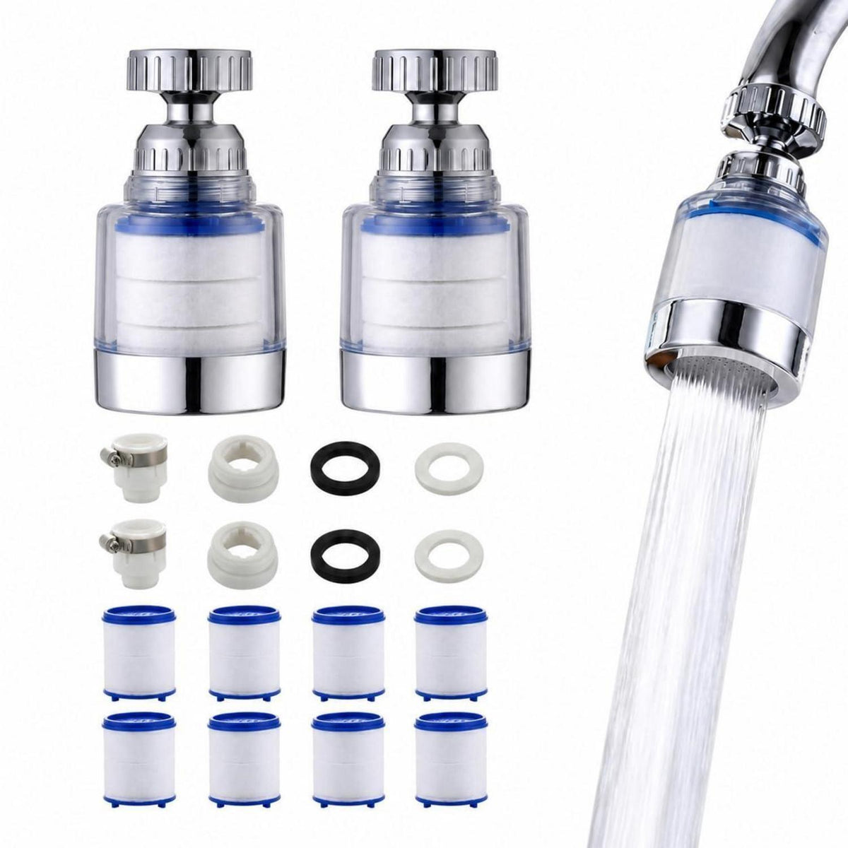 Wasserhahn Entkalker 2er-Set mit 8 Filtern & 360° Drehung